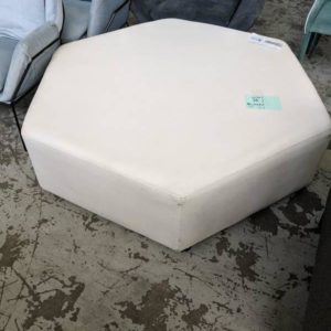 EX HIRE - WHITE PU EXTRA LARGE OTTOMAN SOLD AS IS