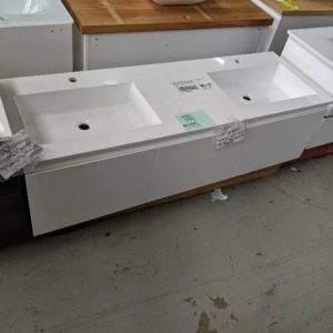 EX DISPLAY SUMMER SLIM 1500MM WALL HUNG VANITY WITH 1500MM SOLID SURFACE TOP SOME MARKS AND SCRATCHES ON TOP SOLD AS IS RRP$2000