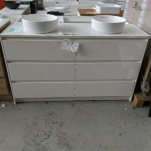 EX DISPLAY LUSH 1500MM FLOOR VANITY WITH CARRARA MARBLE TOP AND 2 X HALO MATTE BOWLS RRP$2200