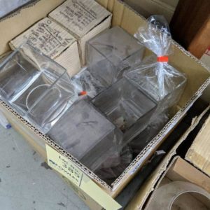 BOX OF EX HIRE ASSORTED CANDLE HOLDERS