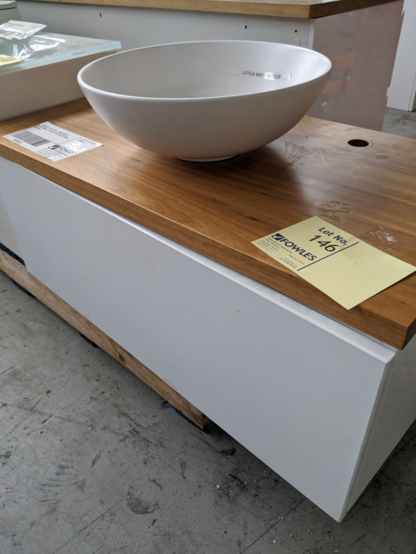 EX DISPLAY RIFCO WALL HUNG VANITY WITH TIMBER TOP AND LOTUS MATTE BOWL RRP$1950