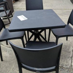 EX DISPLAY BLACK SMALL TABLE WITH CHAIRS SOLD AS IS