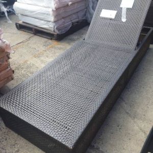 EX HIRE - MODERN SQUARE RATTAN LOUNGER NO CUSHIONS SOLD AS IS