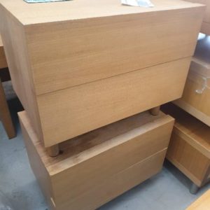 EX HIRE LIGHT TIMBER 2 DRAWER BEDSIDE SOLD AS IS
