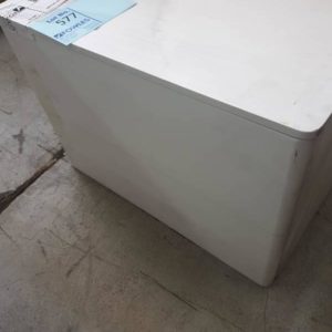 EX HIRE WHITE CURVED 2 DRAWER BEDSIDE SOLD AS IS