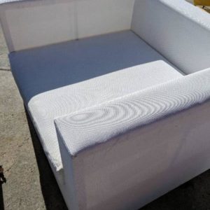 EX HIRE WHITE OUTDOOR ARM CHAIR NO CUSHIONS SOLD AS IS