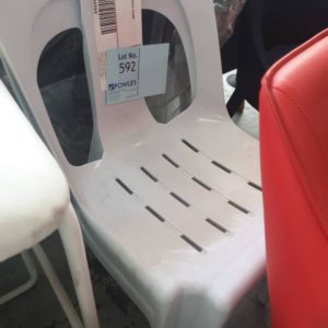 EX HIRE WHITE PLASTIC CHAIR SOLD AS IS