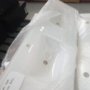 EX DISPLAY WHITE GLASS DOUBLE BOWL VANITY TOP