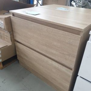 OAK LAMINATE 900MM 2 DRAWER CABINET SOLD AS IS