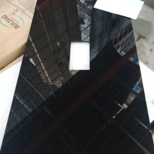 BOX OF 5 PCE OF GLASS TILE 600MM X 320MM BLACK POWER POINT CUT OUT