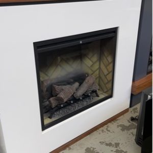 EX DISPLAY DIMPLEX STRATA REVILLUSION WHITE FIREPLACE MANTLE WITH TIMBER TOP 2KW RRP$2799 WITH 3 MONTH WARRANTY