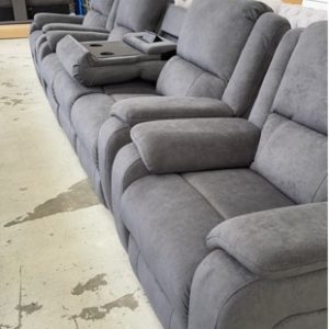 BRAND NEW 3 SEATER COUCH WITH 2 RECLINERS WITH 2 RECLINER ARM CHAIRS ASH FABRIC WITH 12 MONTH WARRANTY
