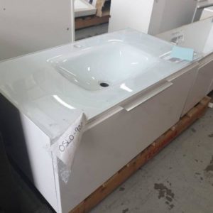EX DISPLAY OSLO 900MM WALL HUNG VANITY WITH WHITE GLASS VANITY TOP