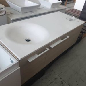 EX DISPLAY DREAM 1200MM VANITY WITH ONE LARGE DRAWER WITH LIGHT ONE DOOR WITH LEFT HAND BOWL SOLID SURFACE TOP RRP$1500