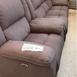 EX DISPLAY DARK GREY MATERIAL 3 SEATER ELECTRIC RECLING LOUNGE WITH 2 ELECTRIC RECLING ARM CHAIRS RRP$3399 SOLD AS IS MINOR SCUFF MARK SOLD AS IS