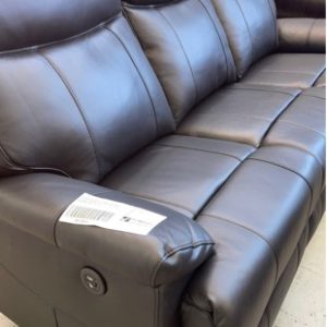 EX DISPLAY DUSTY THICK LEATHER 3 SEATER LOUNGE ELECTRIC RECLINER RRP$2999 SOLD AS IS