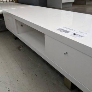 SECOND HAND WHITE MODERN GLOSS ENTERTAINMENT UNIT SOLD AS IS