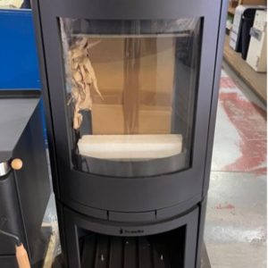 SCANDIA HELIX WOOD FIRE HEATER WITH WOOD STACKER SOLD AS IS SOME DENTS AND SCRATCHES RRP$1799