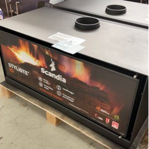 SCANDIA STYLSTE 10 LINEAR LARGE WOOD FIRE HEATER HEATS UP TO 33M2 SOLD AS IS SCRATCH AND DENT RRP$1699