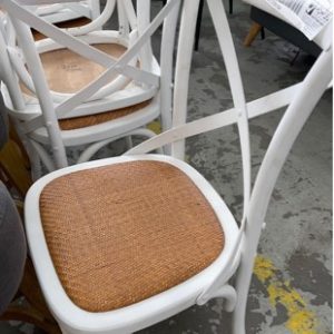 EX HIRE FURNITURE - WHITE TIMBER FRENCH DINING CHAIR SOLD AS IS