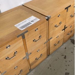 EX HIRE FURNITURE - LIGHT OAK CABINETS WITH 4 DRAWERS WITH METAL HANDLES SOLD AS IS