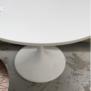 EX HIRE FURNITURE - WHITE ROUND TABLE SOLD AS IS