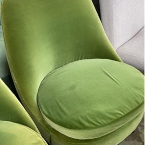 EX HIRE FURNITURE - GREEN VELVET OCCASIONAL CHAIR SOLD AS IS