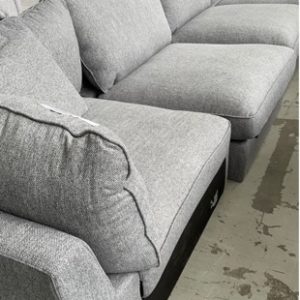 SECONDS - LIGHT GREY SECTIONAL MATERIAL COUCH MATERIAL PILLED SOLD AS IS