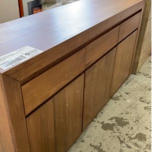 EX DISPLAY SOLID TIMBER FINGER PULL BUFFETT 1650MM LONG WITH 3 DRAWERS AND 3 DOORS SOLD AS IS
