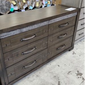 EX DISPLAY 1500MM 6 DRAWER LOW BOY WITH DARK TIMBER FINISH SOLD AS IS