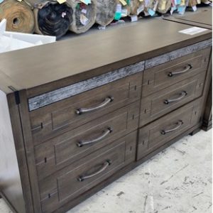 EX DISPLAY 1500MM 6 DRAWER LOW BOY WITH DARK TIMBER FINISH SOLD AS IS