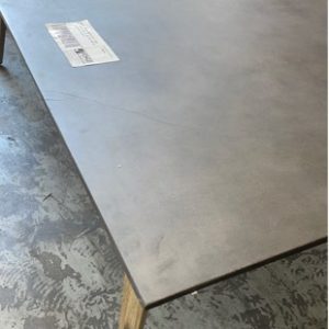 EX DISPLAY ACACIA CONCRETE LOOK TABLE TOP 2200MM LONG WITH OAK LEGS SOLD AS IS *VERY HEAVY* RRP$2299