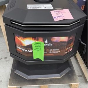 SCANDIA SUPREMACY 200 SCSP200 WOOD HEATER IN PREMIUM RANGECAPABLE OF HEATING UP TO 200M2 BAY WINDOW DESIGN SUPER HEAVY DUTY FIREBOX 3 SPEED FAN WITH 3 MONTH WARRANTY  SOLD AS IS SCRATCH & DENT STOCK