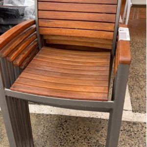 EX HIRE FURNITURE - TIMBER AND METAL OUTDOOR CHAIR SOLD AS IS SOLD AS IS