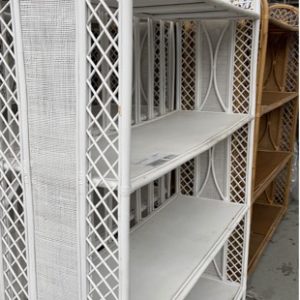 EX HIRE - WHITE CANE BOOKCASE SOLD AS IS