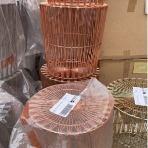 EX HIRE - ROSE GOLD METAL SIDE TABLE SOLD AS IS