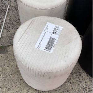 EX HIRE - WHITE SMALL PU ROUND OTTOMAN SOLD AS IS