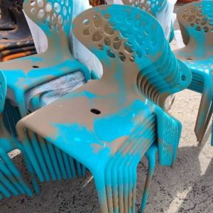 EX HIRE CUSTOM MADE CAMOFLAGE OUTDOOR EVENTS CHAIR BLUE & BEIGE SOLD AS IS