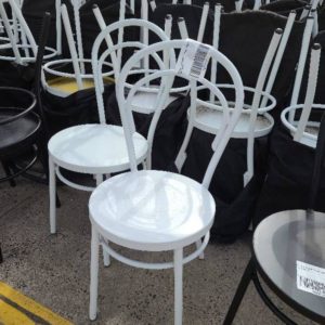 EX HIRE WHITE METAL DINING CHAIR SOLD AS IS