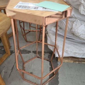 EX HIRE ROSE GOLD & TIMBER BAR STOOL SOLD AS IS