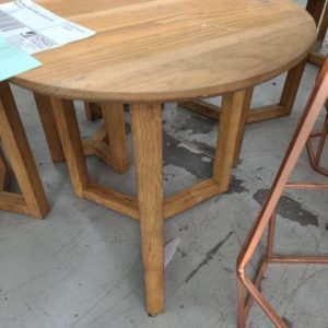 EX HIRE ROUND TIMBER LOW SIDE TABLE SOLD AS IS