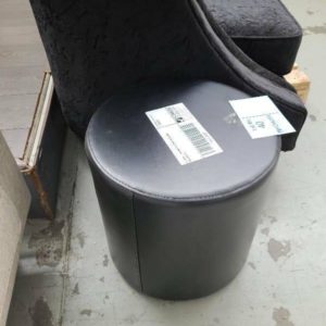 EX HIRE - ROUND PU BLACK OTTOMAN SOLD AS IS