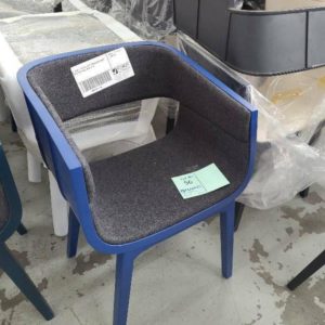 EX HIRE - PETROL BLUE TUB DINING CHAIR WHITE INTERIOR SOLD AS IS