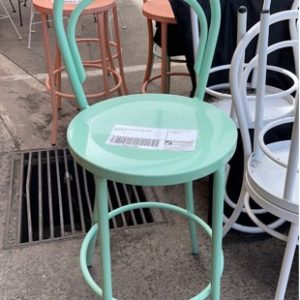 EX HIRE GREEN METAL BAR STOOL SOLD AS IS