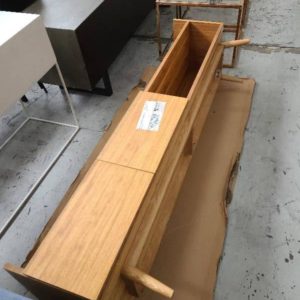 EX HIRE - TIMBER TV UNIT MISSING LEG SOLD AS IS