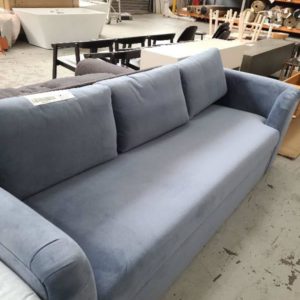 EX HIRE - DARK BLUE MATERIAL SOFA 2 SEATER SOLD AS IS