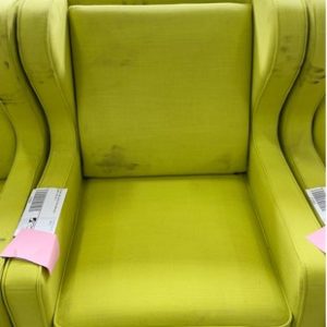EX HIRE LIME UPHOLSTERED WING BACK CHAIR SOLD AS IS