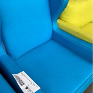EX HIRE TEAL BLUE UPHOLSTERED WING BACK CHAIR SOLD AS IS