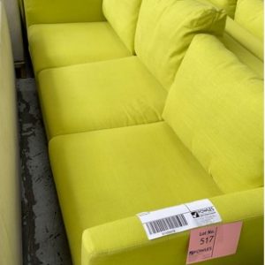 EX HIRE LIME UPHOLSTERED 3 SEATER COUCH SOLD AS IS