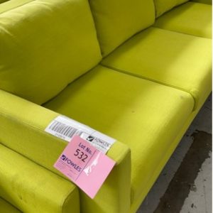 EX HIRE LIME UPHOLSTERED 3 SEATER COUCH SOLD AS IS